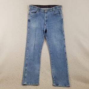 Wrangler Jeans Mens 38x32 Blue Light Wash Straight Stretch Denim Casual Pants